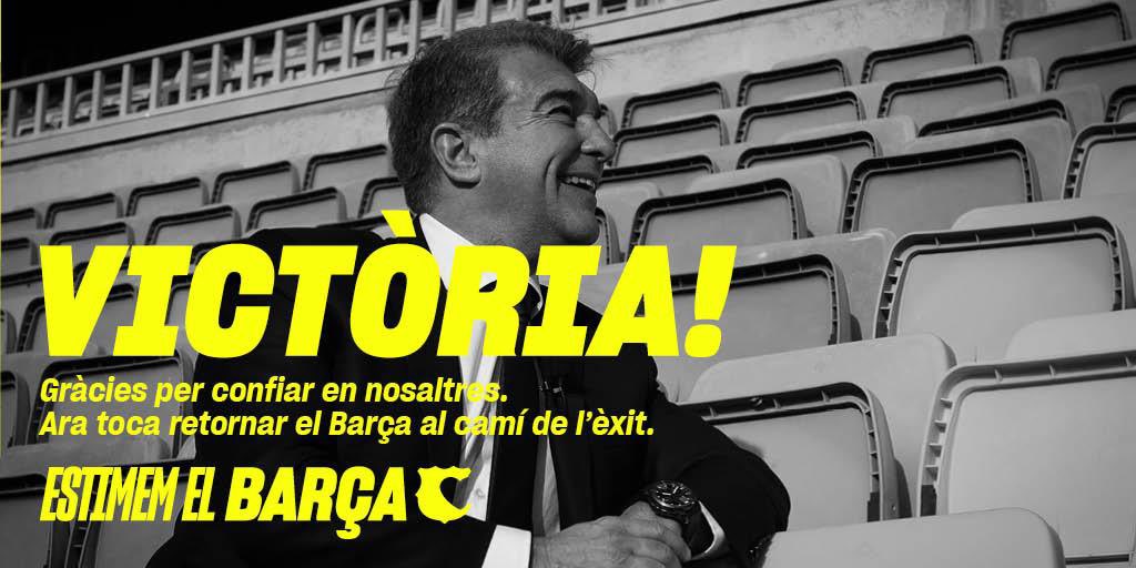 📣<a href="/JoanLaportaFCB/">Joan Laporta Estruch</a> PRESIDENT!

GRÀCIES per estimar el Barça!
GRÀCIES per confiar en Joan Laporta!
GRÀCIES per creure en el projecte d'#EstimemElBarça!

💙❤️#LaportaPresident