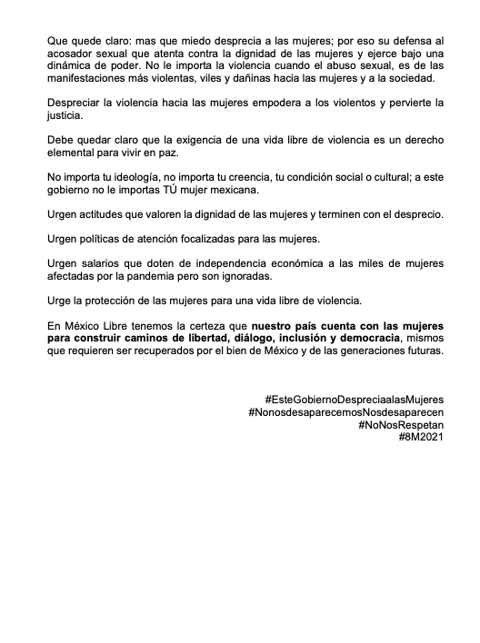 MexLibre_'s tweet photo. El Estado mexicano ha dejado de cumplir su deber de cuidado y protección a las mujeres. No reconoce la gravedad de la violencia hacia las mujeres ni tiene interés en dialogar. Por eso construye las #vallas, para detener a las mujeres, para no escucharlas #8M2021 https://t.co/fmAnZhuzK4