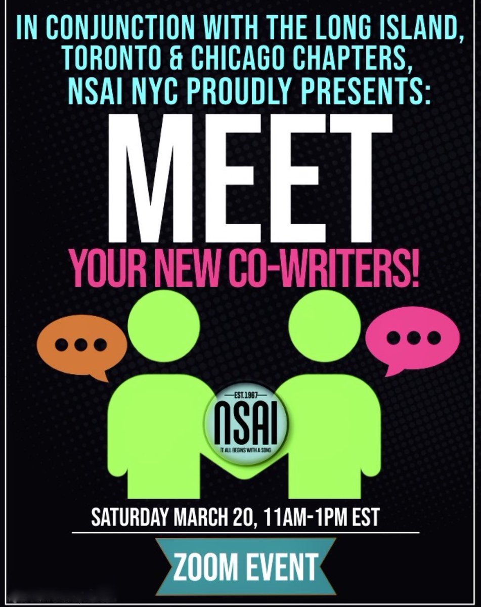NSAI_NYC's tweet photo. March 20th. Meet new co-writers! https://t.co/1LeEieaCzf