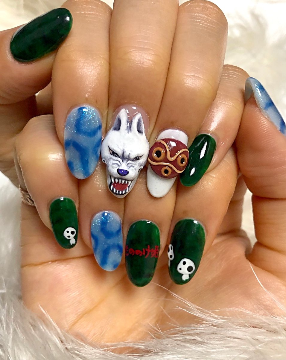 矢島 拓 黙れ 小僧 ネイルが完成ー 森とコダマとシシ神様の夜の姿を合わせて もののけ姫 モロ 山犬 ジブリ 美輪明宏先生の尊いお声が私には聞こえる