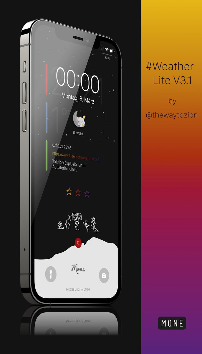 kleinmone's tweet image. I can&apos;t get enough of it 💛❤️💜

Weather Lite V3.1 by @thewaytozion 

@screenshot_pro 
#iOS145Beta3 #nojailbreak #WeatherLiteV3 #shortcuts