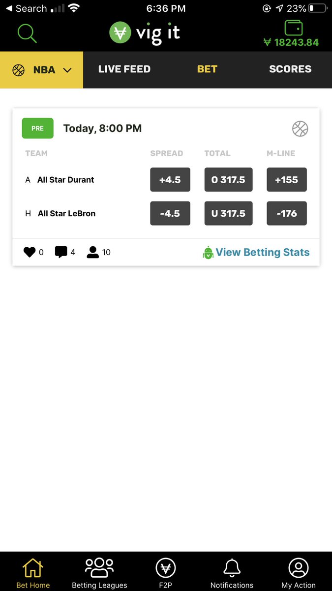 Vig_it's tweet image. Bet the #NBA Allstar game on Vig It! #GreatfansCover #TeamDurant #TeamLeBron