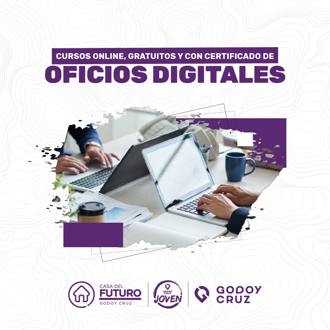 Desde <a href="/GodoyCruzJoven/">Godoy Cruz Joven</a> lanzamos cursos de oficios digitales 100% virtuales, gratuitos y con certificación, de la Fundación Telefónica. Mirá las propuestas acá 👇🏽