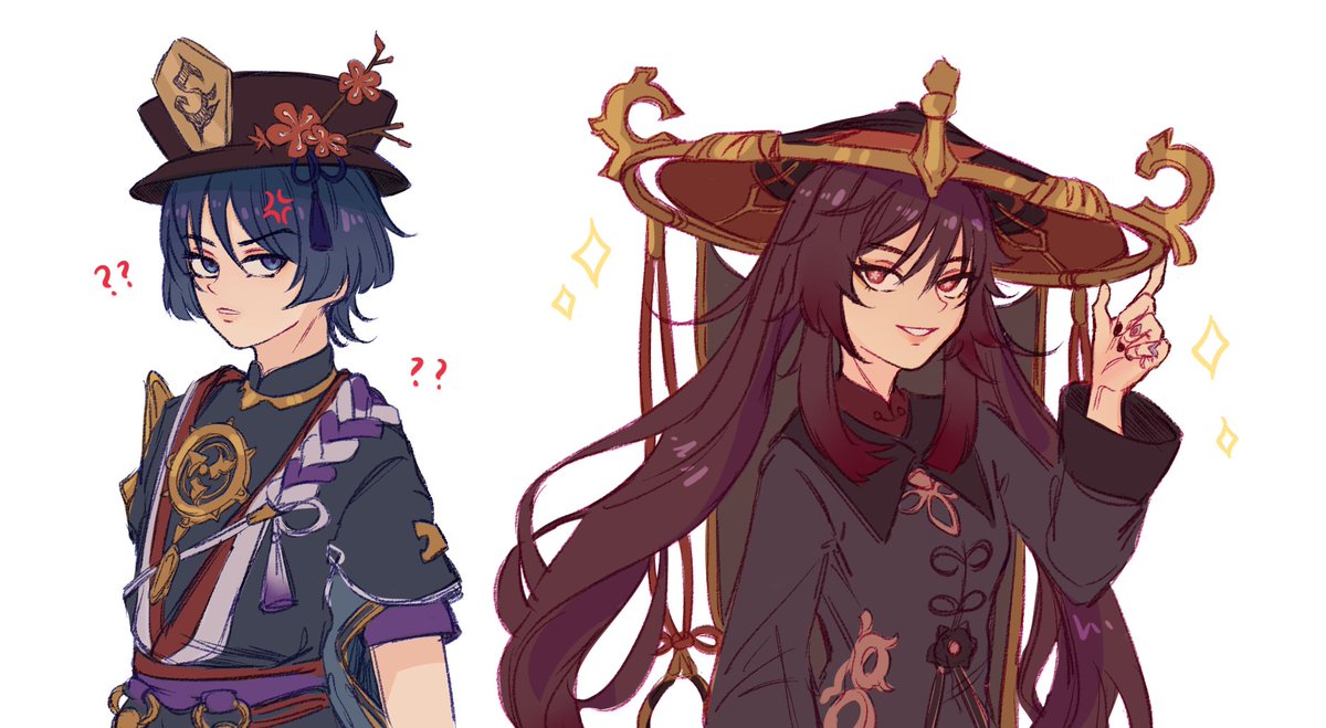 胡桃|フータオ(原神) ,スカラマシュ(原神) 「hat swap #genshinimpact #hutao 」|khun △のイラスト