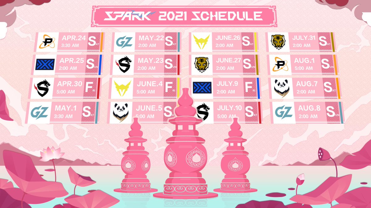 Hangzhou_Spark's tweet image. Here's our #OWL2021 Season Schedule! (・ω&amp;lt; )★ #SparkIt
(Time are in PT)
