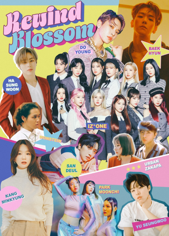 new retro project  "'Rewind: Blossom' is a collaboration of Stone  Music x KT x Genie featuring various kpop idols