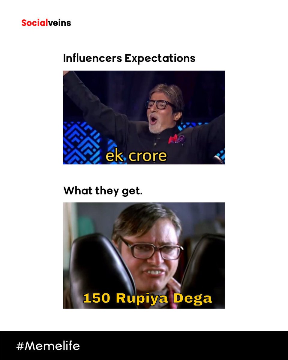 Socialveins's tweet photo. 150 Rupiya Dega 💵

150 se jada milega ⬇️
Visit https://t.co/VfSmOxaTCV

#socialveins #memes #meme #mememarketing #marketing #marketingtips #marketingdigital #contentmarketing #memelife #brandmemes #influencermarketing #influencer #influencers #sponsors #sponsor #sponsorship https://t.co/3IR7rLKqpD