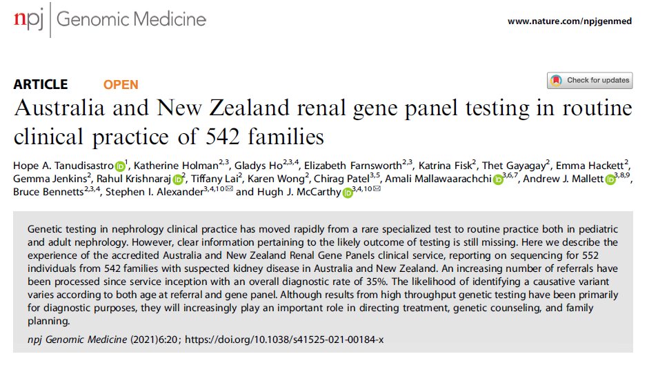 Paper on 542 families tested at CHW: great work Hope, Hugh, the genetics team, Kidgen and Australian Genomics.

nature.com/articles/s4152…