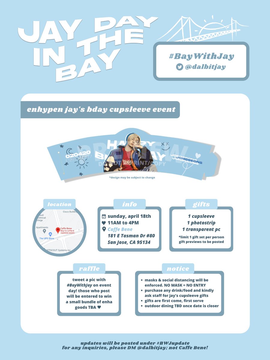 Vy Enhypen Jay S Birthday Cupsleeve Event In The Bay Date April 18th 21 11am 4pm Location Caffe Bene San Jose Optional Rsvp T Co E7dld8wltq Donate T Co Vwxlqngprt