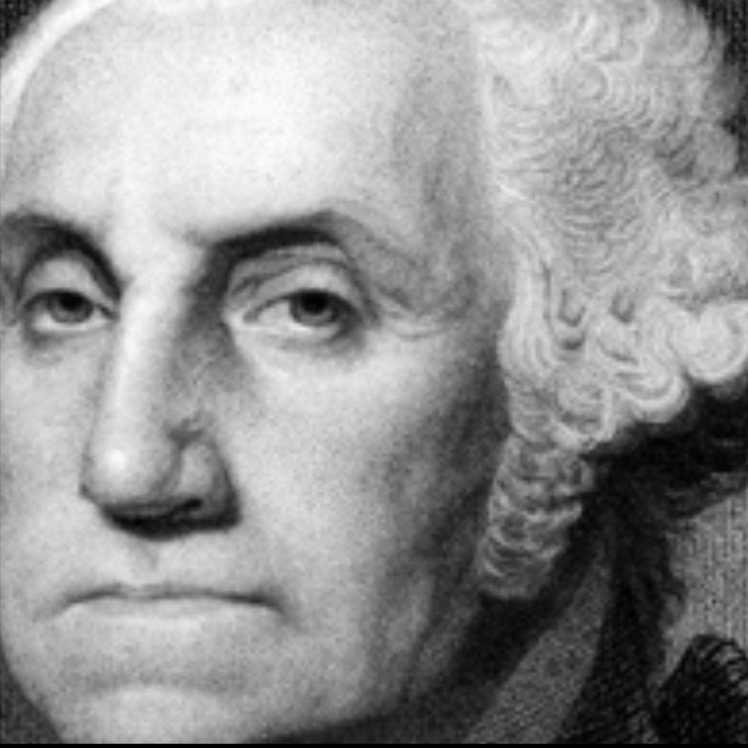 an even closer portrait of washington looking unhappy.