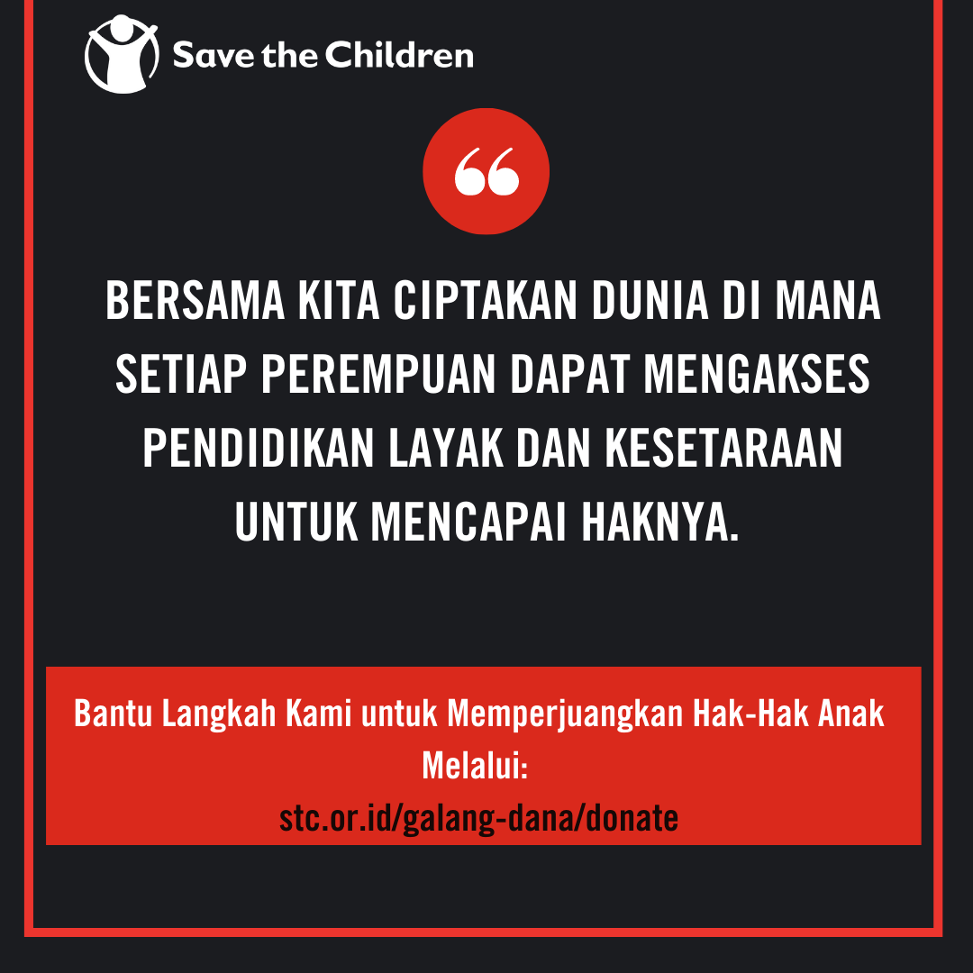 SaveChildren_ID's tweet photo. Yuk, kita wujudkan dunia di mana setiap perempuan mendapatkan kesetaraan untuk mencapai haknya, mendapatkan hak yg sama untuk memiliki pendidikan berkualitas dan suara yg didengarkan.

Bantu kami melalui: https://t.co/hOJqapj92B

#HariPerempuanInternasional #IWD2021 https://t.co/o6mVitx82L