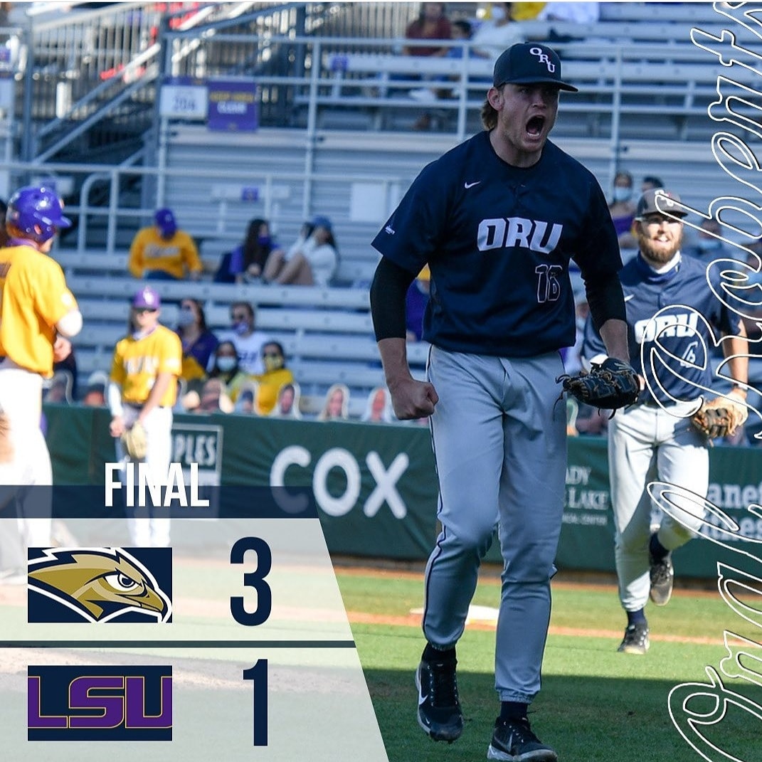 Tanner Rogen and ORU, knock off LSU the #8 ranked team in the country on Sunday 3-1. Rogen threw 6 magnificent innings, striking out 7. From Gillette WY to starting in front of thousands of people on a Sunday afternoon at LSU. It doesn't get much better than that! <a href="/Rogain_14/">Tanner Rogen</a>