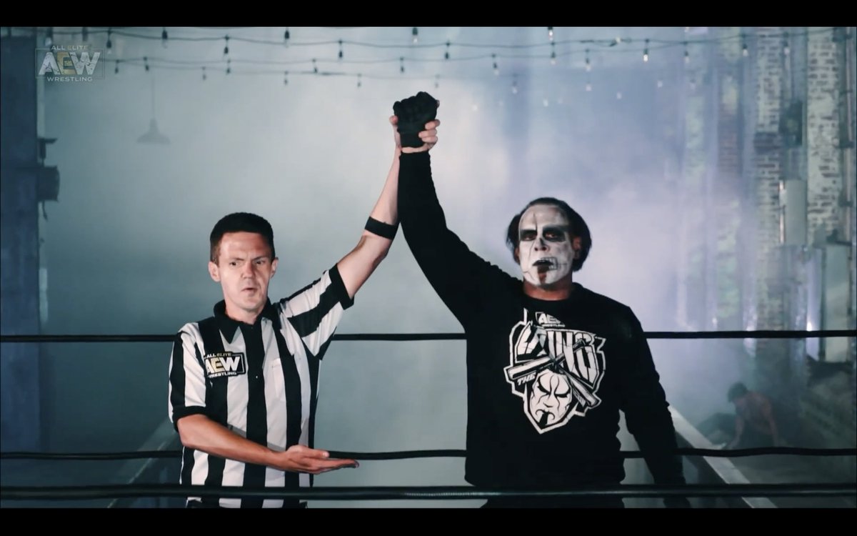 Triller_TV's tweet photo. .@Sting &amp; @DarbyAllin pick up the street fight win, thoughts on the match and Sting's return? #AEWRevolution https://t.co/6UA3t5Roed