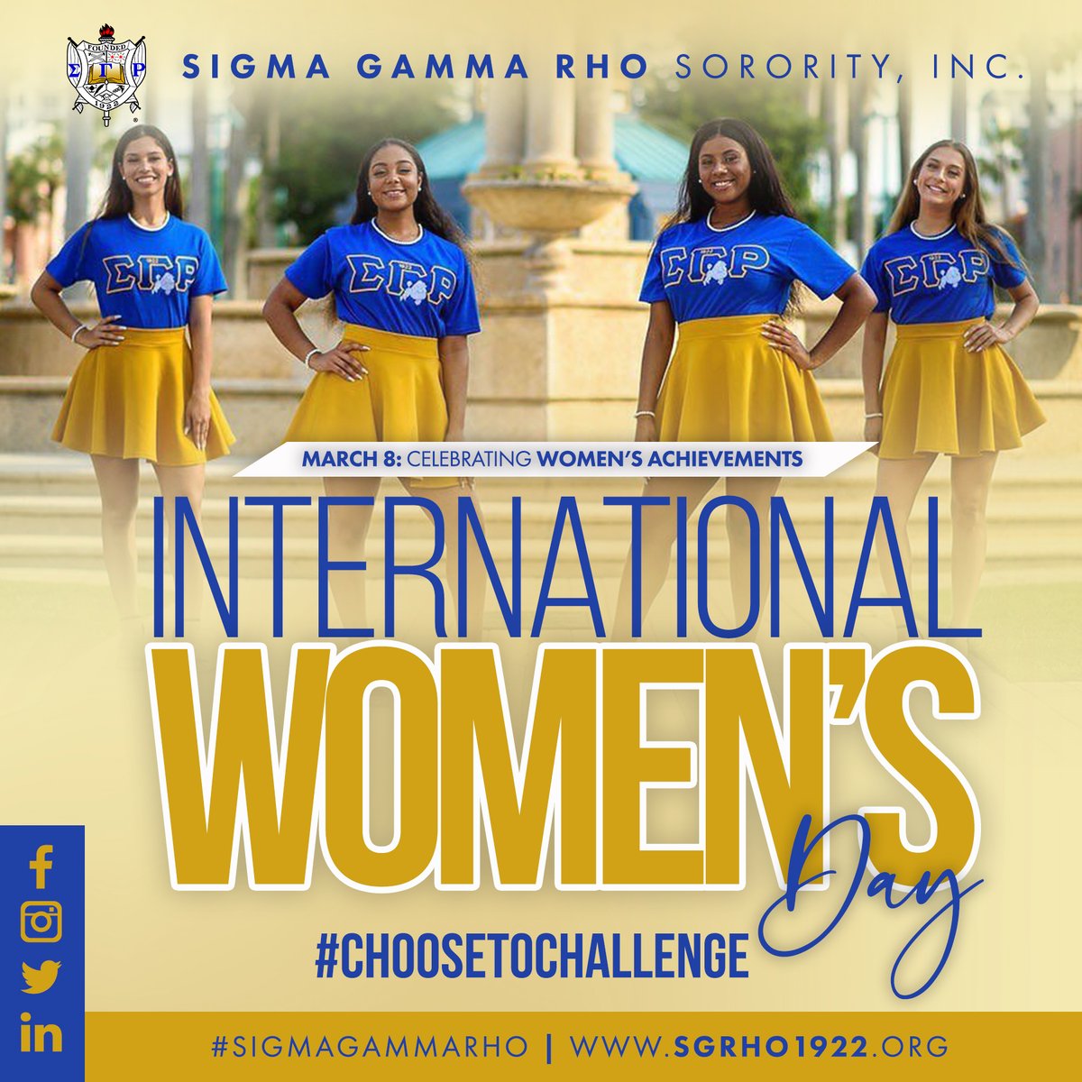 SGRho's tweet photo. Join the ladies of Sigma Gamma Rho Sorority, Inc. as we celebrate International Women's Day! 
#ChooseToChallenge https://t.co/2gMHKuiKcB