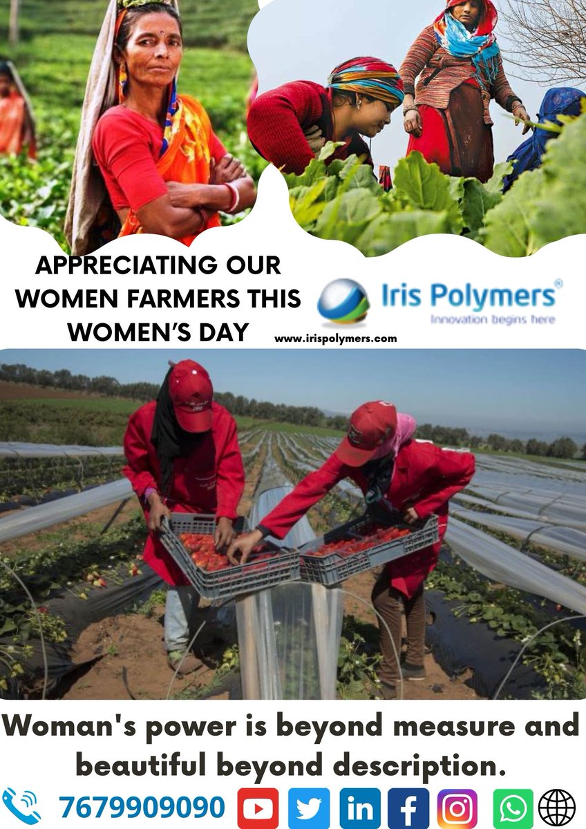 irispolymers's tweet photo. APPRECIATING OUR WOMEN FARMERS THIS WOMEN’S DAY 
Happy International Women's Day 

#irispolymers #womendayspecial #StrongWomen #celebratingwomen #womenempoweringwomen #ProtectiveFarming #agrifarming #AgricultureTechnology #agrilife
#HappyWomensDay #womenpower2021 #farmerwomen https://t.co/JVP0khO2Jh