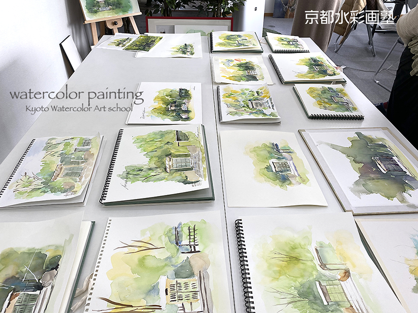 今日の授業から。授業の最後は講評会。みなさんお疲れ様でした^ ^#Watercolor #スケッチ #水彩画 #淡彩略画 #動物画 #風景画 #透明水彩 #京都水彩画塾 #水彩画ワークショップ #水彩画教室 #京都の絵画教室