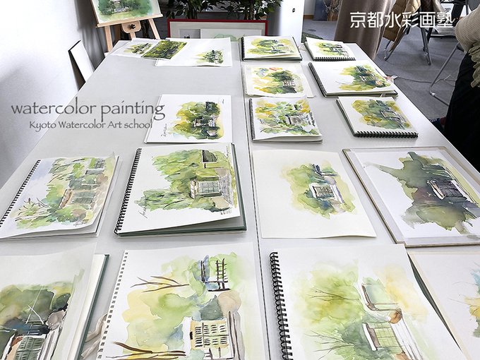 今日の授業から。授業の最後は講評会。みなさんお疲れ様でした^ ^#Watercolor #スケッチ #水彩画 #淡彩略画 #動物画 #風景画 #透明水彩 #京都水彩画塾  #水彩画ワークショップ  #水彩画教室  #京都の絵画教室 