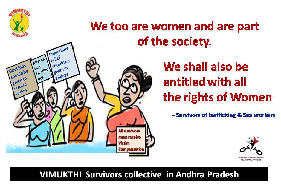 ILFAT_India's tweet photo. On #InternationalWomensDay leaders of Vimukthi, ILFAT member from AP, demand that all survivors of human trafficking, gender violence &amp; sex workers get their just rights without any discrimination and stigma. #IWD2021 #GenderEqualWorld #ChooseToChallenge @MinistryWCD @NCWIndia https://t.co/wquKWibRS6