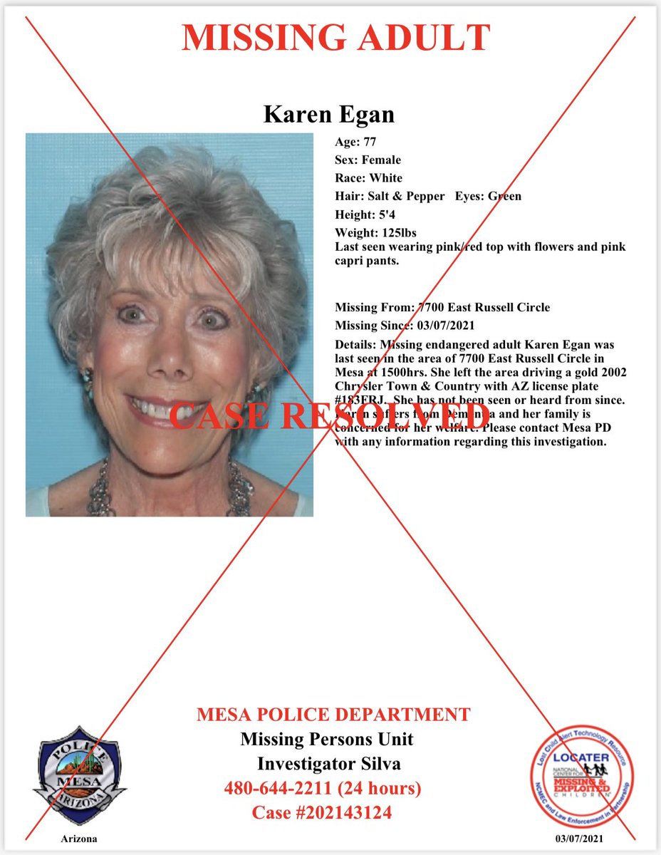 Mesa Police Dept Update 03 07 21 At 10 pm Karen Arrived Back Home On Her Own And Is Safe Mesa Police Dept Update 03 07 21 At 10 pm Karen Arrived Back Home On Her Own And Is Safe