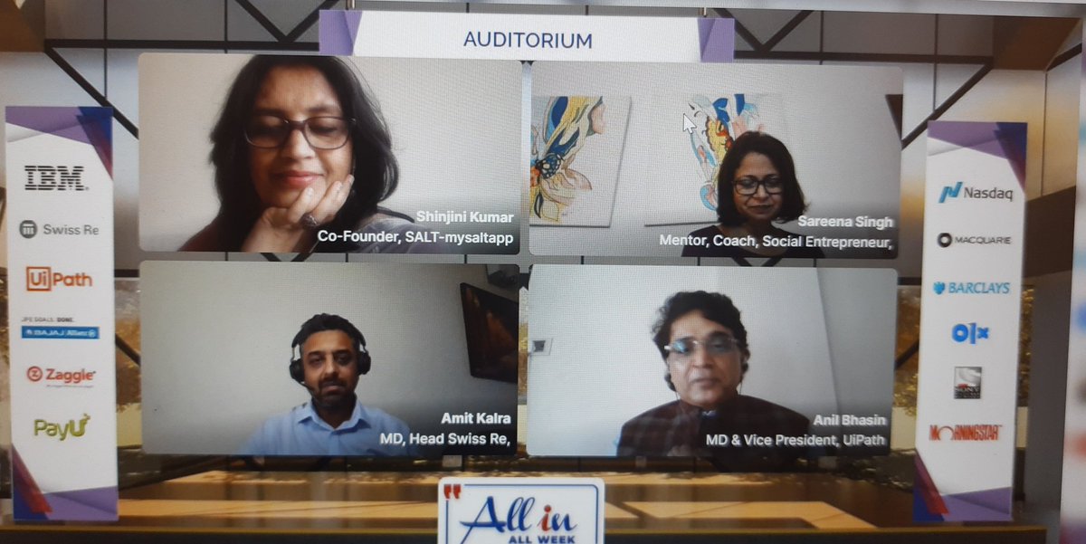 What a panel.... Some.of the points such as 1.  on the banking industry at one time in India had women CEO..so other industries can do so as well... 2. Build a positive frame and look forward to a future- seize the opportunity. #AllInAllWeek <a href="/anuranjita/">Anuranjita Kumar</a>