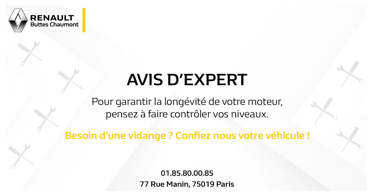 ⚙ En général, l’huile à moteur doit être renouvelée tous les 15 000 à 20 000 km, ou annuellement.
➡Contactez-nous pour renouveler la votre 👇
☎01.85.80.00.85
📍77 Rue Manin, 75019 Paris
📲 concessionnaire.renault.fr/garage-buttes-…
#garage #GarageAuto #reparationauto #reservoirhuile #renaultfr