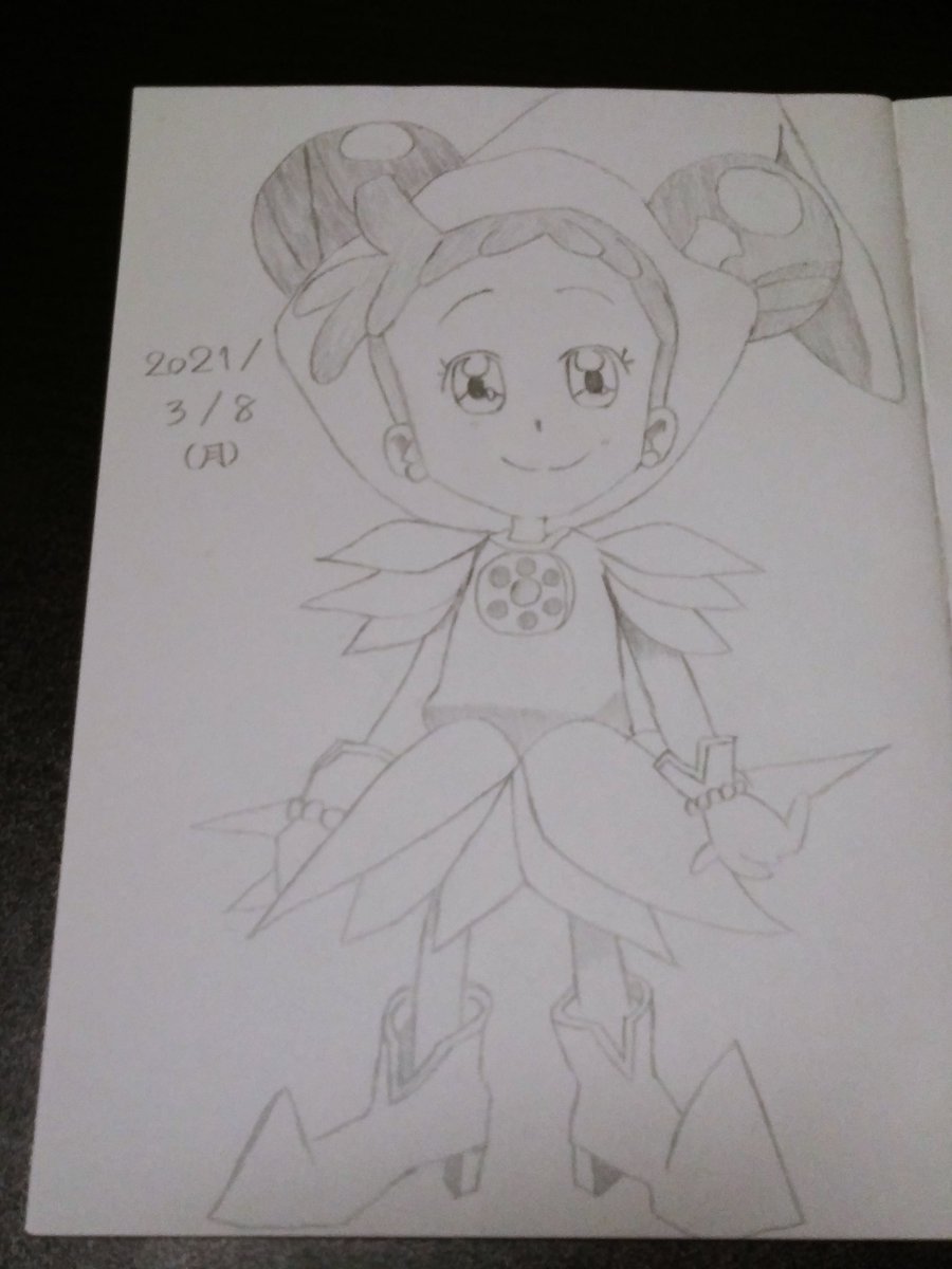 Song おジャ魔女 企画運営中固定ツイ見て 3時15分から描き始めて 6時8分に描き終わった 春風どれみちゃんです バランス悪い お顔おっきいな 帽子から靴までの距離感が まだまだ掴めてない W おジャ魔女どれみ 春風どれみ 模写