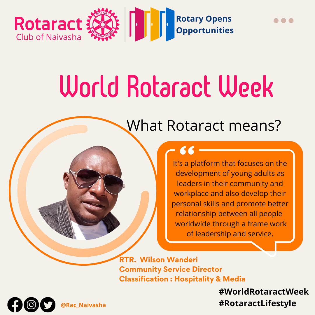 Rac_Naivasha's tweet photo. It's #worldrotaractweek2021
Our members tell us what Rotaract means to them.
#RotaryOpensOpportunities
#BeUnlimited
#BackToBasics
#WorldRotaractWeek https://t.co/9lXuL767sx