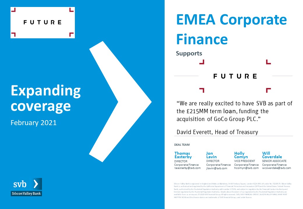 Corporate activity continues to be very active across the UK #tech sector this year. <a href="/SVB_UK/">SVB UK is now HSBC Innovation Banking UK</a> are really pleased to be part of the financing for Future Plc’s acquisition of GoCo Group Plc. May the wave of #MandA #financings continue as we ease out of lockdown!!! 👏👏👏👏