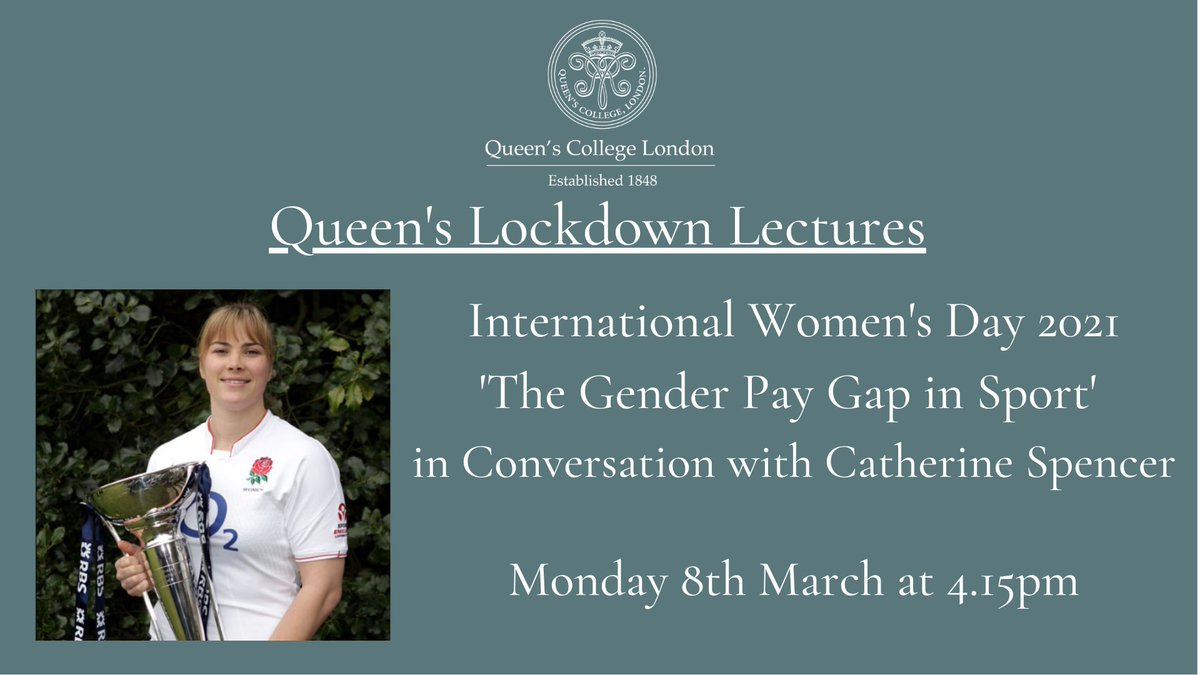 As well as celebrating Queen's re-opening today, we're also marking #IWD2021 with a conversation on the gender pay gap with former England World Cup winning Rugby captain, Catherine Spencer. We're sure this will end our 'Lockdown Lecture' series on a high note!