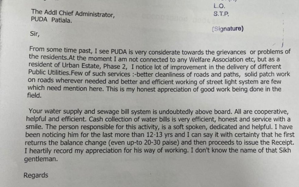 Chief Secretary Punjab (@cspunjab) on Twitter photo Very proud of Bakshish Singh, Bill Clerk at #Patiala Development Authority. Good to see such #positive feedback for the services rendered. Well done PUDA! <a href="/surabhimalik/">surabhi malik</a> <a href="/PunjabGovtIndia/">Government of Punjab</a> Very proud of Bakshish Singh, Bill Clerk at #Patiala Development Authority. Good to see such #positive feedback for the services rendered. Well done PUDA! <a href="/surabhimalik/">surabhi malik</a> <a href="/PunjabGovtIndia/">Government of Punjab</a>