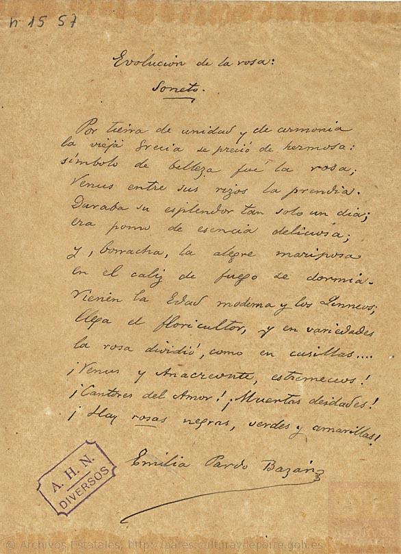 Este #DiaInternacionalDeLaMujer  el #AHN con su #PiezadelMes quiere recordar y acercar la figura de Emilia Pardo Bazán, una de las mejores escritoras de su generación que defendió la emancipación de las mujeres en su obra y en su vida con una rotundidad y valentía excepcionales.