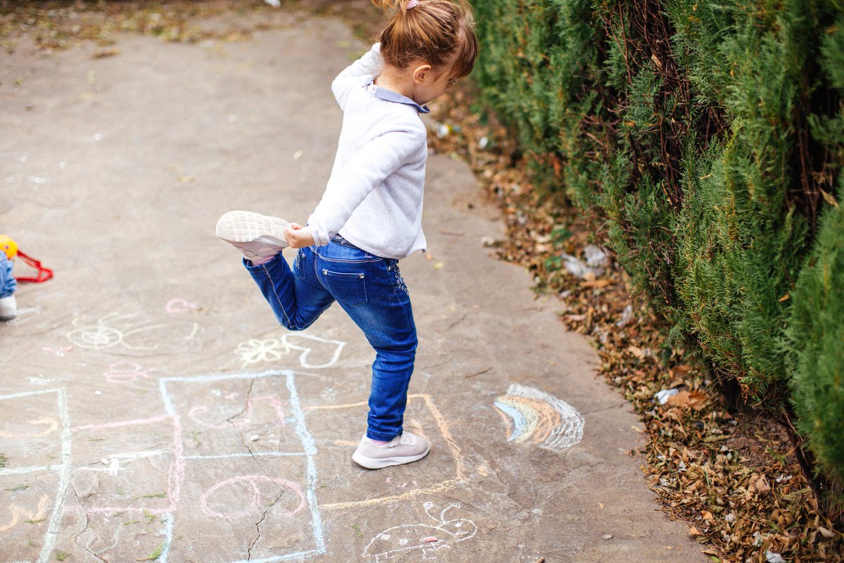Alphabet hopscotch!
Hopscotch helps the child with two important learning skills, namely motor planning (the planning and organisation of movement) and vestibular (balance) processing. These two skills  are important foundations for reading and improving attention.