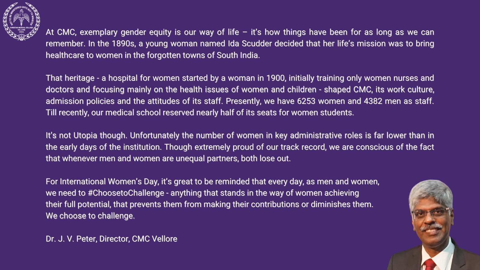 Cmc Vellore Official Whenever Men And Women Are Unequal Partners Both Lose Out Internationalwomensday Choosetochallenge T Co Noj0g797nj Twitter