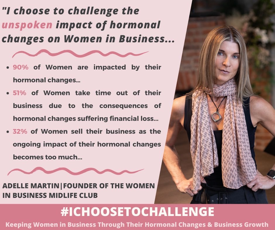 adelle_stronger's tweet photo. "I choose to challenge the unspoken impact of hormonal changes on Women in Business - I seek out to help Women to challenge their “Change" - AKA The Menopause so they can stay productive in their business”
#keepwomeninbusiness
#ChooseToChallenge
#menopausetips
#perimenopausetips https://t.co/fbKiedop3O