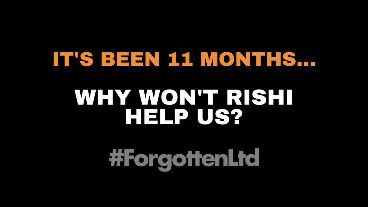 350 days of no meaningful support from <a href="/RishiSunak/">Rishi Sunak</a> for #ForgottenLtd, who continue to fall thru #GapsinSupport.
As law abiding taxpayers, how has this happened to us?
Why are you allowing this to happen <a href="/BorisJohnson/">Boris Johnson</a>?
We need the #DISS or #TIGS.  What's the hold up?
<a href="/MelJStride/">Mel Stride</a>
