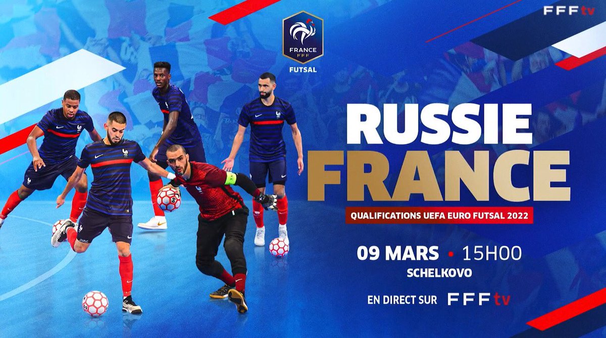ASAndresyFutsal's tweet photo. 🏆🇫🇷[Équipe de France - @UEFAFutsal Euro 2️⃣0️⃣2️⃣2️⃣ - Qualifications - Groupe 2️⃣]🇫🇷🏆

⏳ J-1 pour l’équipe de France 💥

🗓 | Mardi 9 mars 2021
⚔️ | 🇷🇺 Russie 🆚 🇫🇷 France 
⌚️ | 15h00
🖥 | https://t.co/EZoIP0OPxF

💙🤍❤️ Force à NOS BLEUS, on croit en vous 👊💪✊ https://t.co/7MTlBepzER