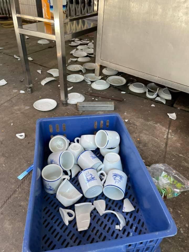 NariPhyo's tweet photo. Happening in Yangon; Mass destruction done by aggressive soldiers at local cafe shop as Thief Min Aung Hlaing permitted his terrorists to destroy all people’s properties. Where do citizens ask for compensation?

STOP SIEGE
#Mar8Coup
#WhatsHappeningInMyanmar https://t.co/0fjNVxsrzY
