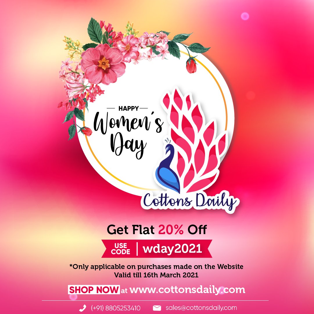 CottonsDaily's tweet photo. Wishing All The Incredible Ladies A Happy Women's Day!

#womensday2021 #womensday #women #womenpower #internationalwomensday #fashion #ethnicwear #onlineshopping #kurti #saree #dressmaterials #cotton #traditional #indianwear #handwoven  #embroidered #purecotton #handloomsarees https://t.co/CnZibZlTKU