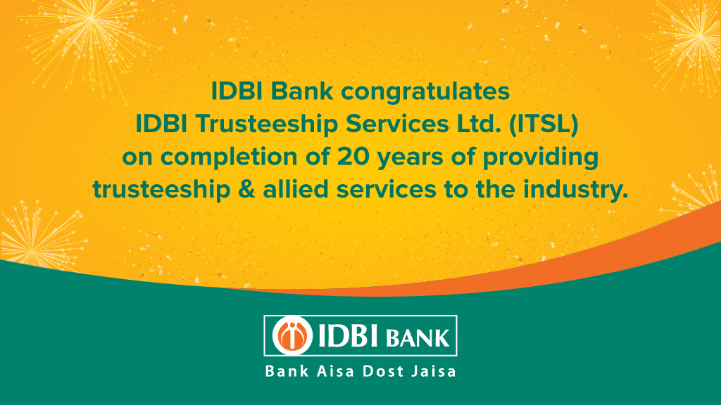 IDBI_Bank's tweet image. IDBI Trusteeship Services Ltd. (ITSL) has completed two decades of providing trusteeship &amp;amp; allied services to the industry. IDBI Bank congratulates ITSL for achieving this important milestone.
