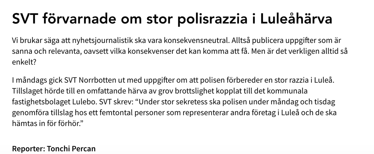 Vettigt resonerat av <a href="/EvaBurman/">eva burman</a> i <a href="/medierna/">Medierna i SR P1</a> kring märklig rapportering om planerade tillslag från polisen. x.com/medierna/statu…