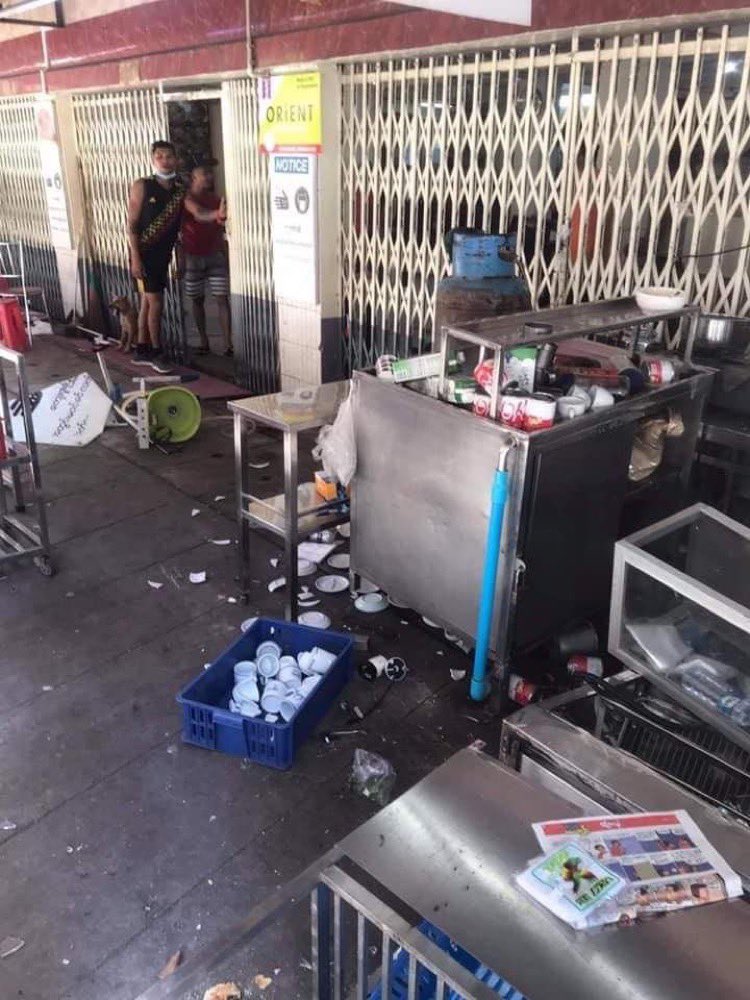 NppWin's tweet photo. 46th Street Yangon; military terrorists raided Orient cafe, tortured and seized 10 civilians who are working there. They also robbed snacks and money from the cafe. STOPE SEIGE #WhatIsHappeningInMyanmar #Mar8Coup 
#R2PforMyanmar @Reuters @UN @camanpour @UN_HRC @Juarawee @CIJ_ICJ https://t.co/nAxJCgXOYe