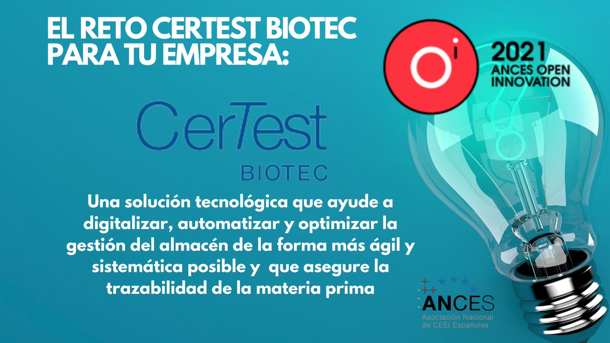 CEEIARAGON (@ceeiaragon) on Twitter photo Participa en #AncesOpenInnovation2021 <a href="/AncesSpain/">AncesSpain</a>
👉bit.ly/3uC2NCX
💉🦠Únete al reto de <a href="/CerTestBiotec/">CerTest Biotec, S.L.</a> : Una solución tecnológica que le ayude a digitalizar, y optimizar el proceso de gestión del almacén #certestbiotec #certestestacontigo
👁️bit.ly/3kolQw1 Participa en #AncesOpenInnovation2021 <a href="/AncesSpain/">AncesSpain</a>
👉bit.ly/3uC2NCX
💉🦠Únete al reto de <a href="/CerTestBiotec/">CerTest Biotec, S.L.</a> : Una solución tecnológica que le ayude a digitalizar, y optimizar el proceso de gestión del almacén #certestbiotec #certestestacontigo
👁️bit.ly/3kolQw1