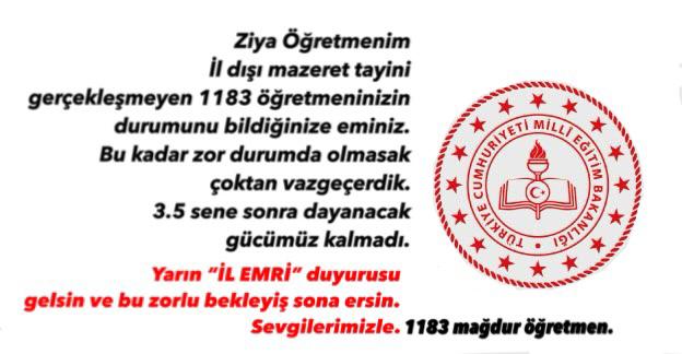 #8martdunyakadinlargunu
İçin bize hediye İL EMRİ 🙏lütfen yayınlayin il emri haberini artık dayanacak gücümüz kalmadı ne olur anlayın halimizi😢 il emri gelmeli
<a href="/RTErdogan/">Recep Tayyip Erdoğan</a>
<a href="/ziyaselcuk/">Ziya Selçuk</a>
<a href="/tcmeb/">Millî Eğitim Bakanlığı</a>
<a href="/mebimdestek/">mebim</a>
<a href="/omerinan06/">Ömer İNAN</a>
@demiiryakup
<a href="/safran1958/">Mustafa SAFRAN</a>
<a href="/ukilic3/">Uğur Kılıç</a>
<a href="/turedi_adem/">AdemTüredi</a>