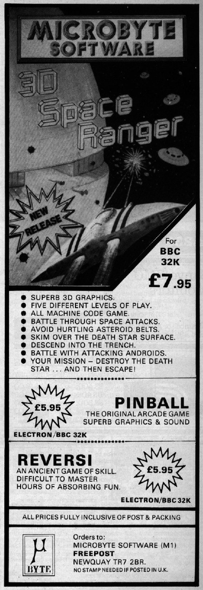 TakodanTweets's tweet image. 1983 vertical ad for the game &apos;3D Space Ranger&apos; by #Microbyte Software for the #BBCMicro