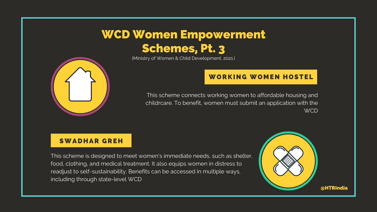 HTRIndia's tweet photo. In continuing to share #WomenEmpowerment schemes for #IntlWomensDay, here are a couple more! To learn more about Working Women Hostel and SWAHAR Greh schemes, you can follow this link: https://t.co/C7aZmRXIUn 
@ImpulseNGO @WAI_WomenAid @CSR_Environment @jan_sahas @BBAIndia https://t.co/IaBiFxorjh