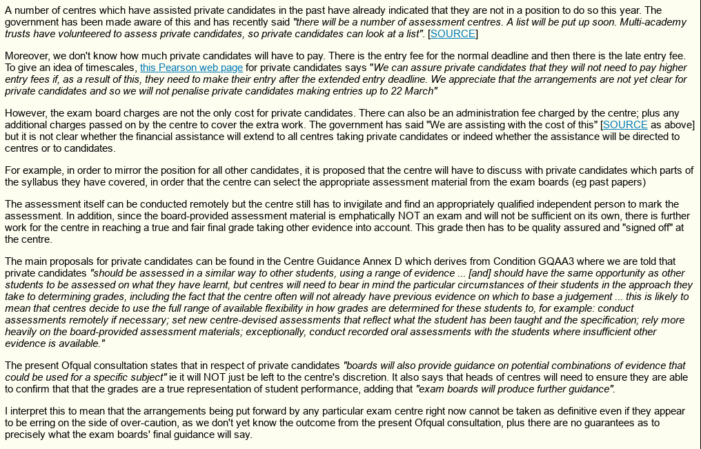I just wrote this about the current position for private candidates (including home educated young people) edyourself.org/articles/exams…