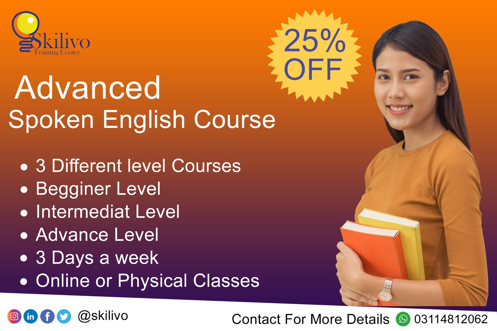 Skilivo Trainings on Twitter: "Learn Advanced Spoken English Course 3  Different Level * Beginner Level * Intermediate Level * Advanced Level 25%  Discount limited time Offer For more Details Contact Us +923114812062 #