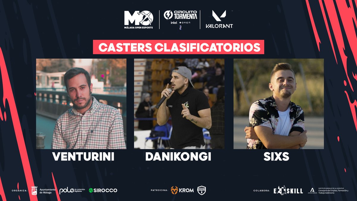 #MálagaOpen

Continuamos apoyando el talento semiprofesional, y no solo con los equipos, sino que también con los casters:

🎙️<a href="/DaniKongi/">DANIKONGI</a> 
🎙️<a href="/Venturini/">Venturini</a> 
🎙️<a href="/SixsvenCast/">Sixs</a>