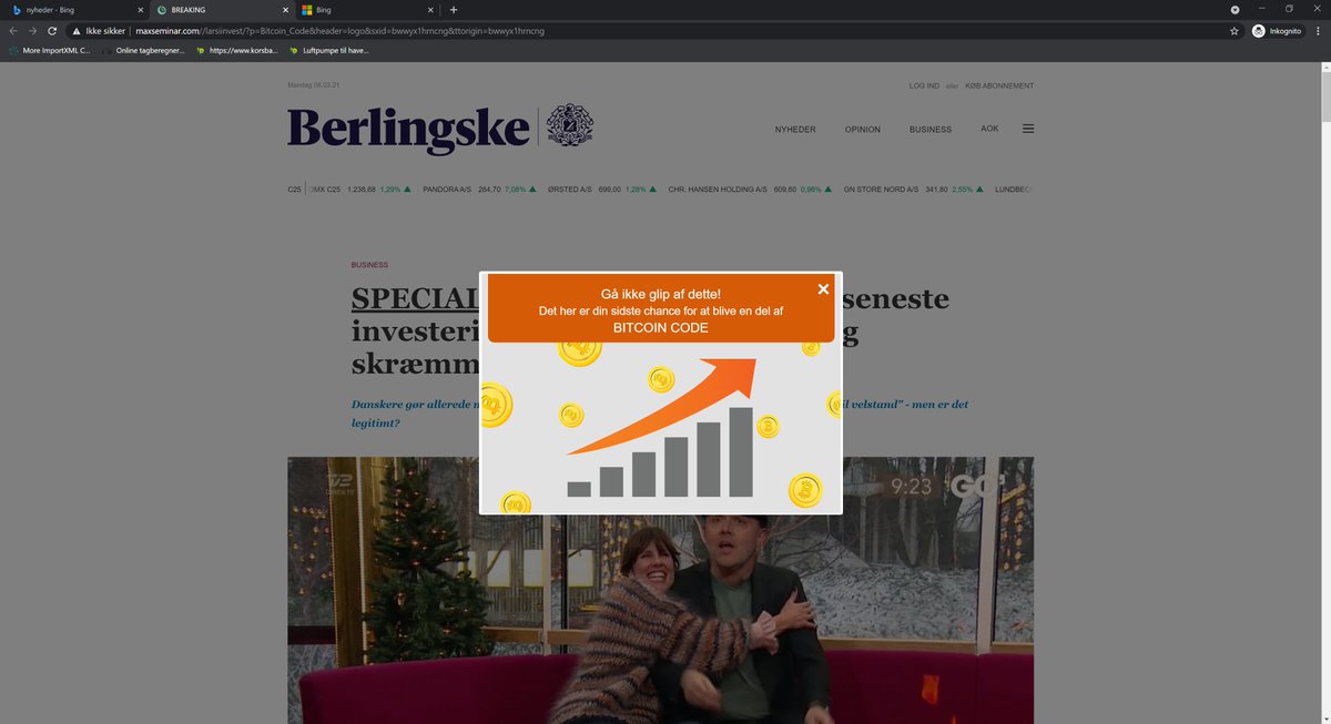 Makeybussines's tweet photo. @berlingske Det er nogle spændende reklamer I har på Bing (de lander i hvert fald på en side med jeres logo). @EkstraBladet slipper heller ikke for at lege med :) https://t.co/qkzwDXpsm7
