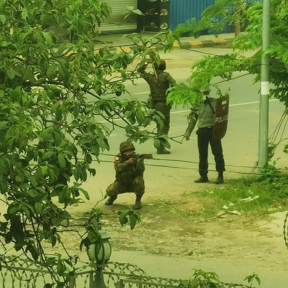 wanjarbo's tweet photo. Another bloodshed day in #Myanmar.

At least, 2 civilians were killed and several got injured during the junta's horrific crackdown on pro-democracy supporters in Myitkyina this afternoon. The junta has to stop killing unarmed civilians. 

#WhatIsHappeningInMyanmar 
#March8Coup https://t.co/fQVnIPDHr4